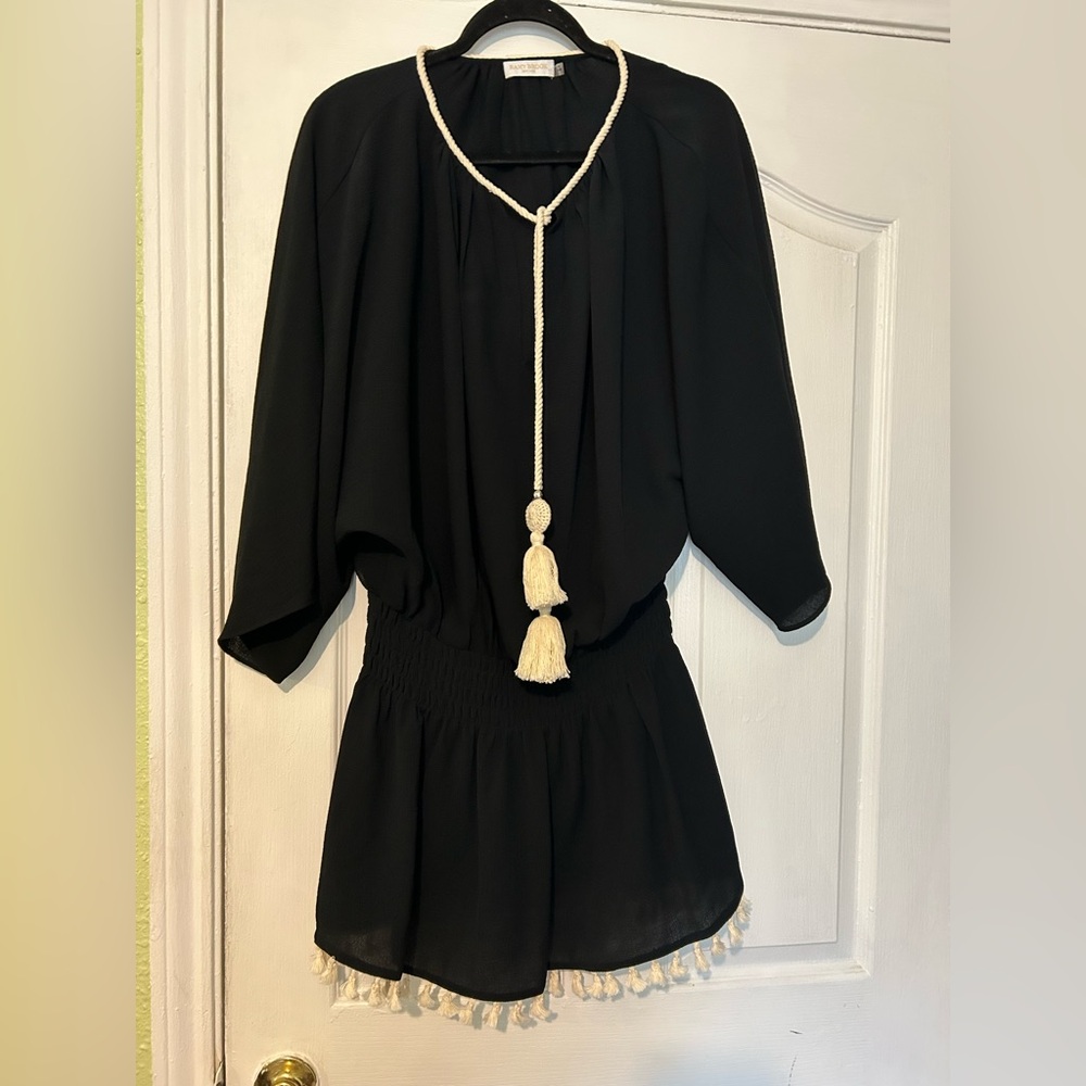 Ramy Brook Black Coverup with Cream Tassels